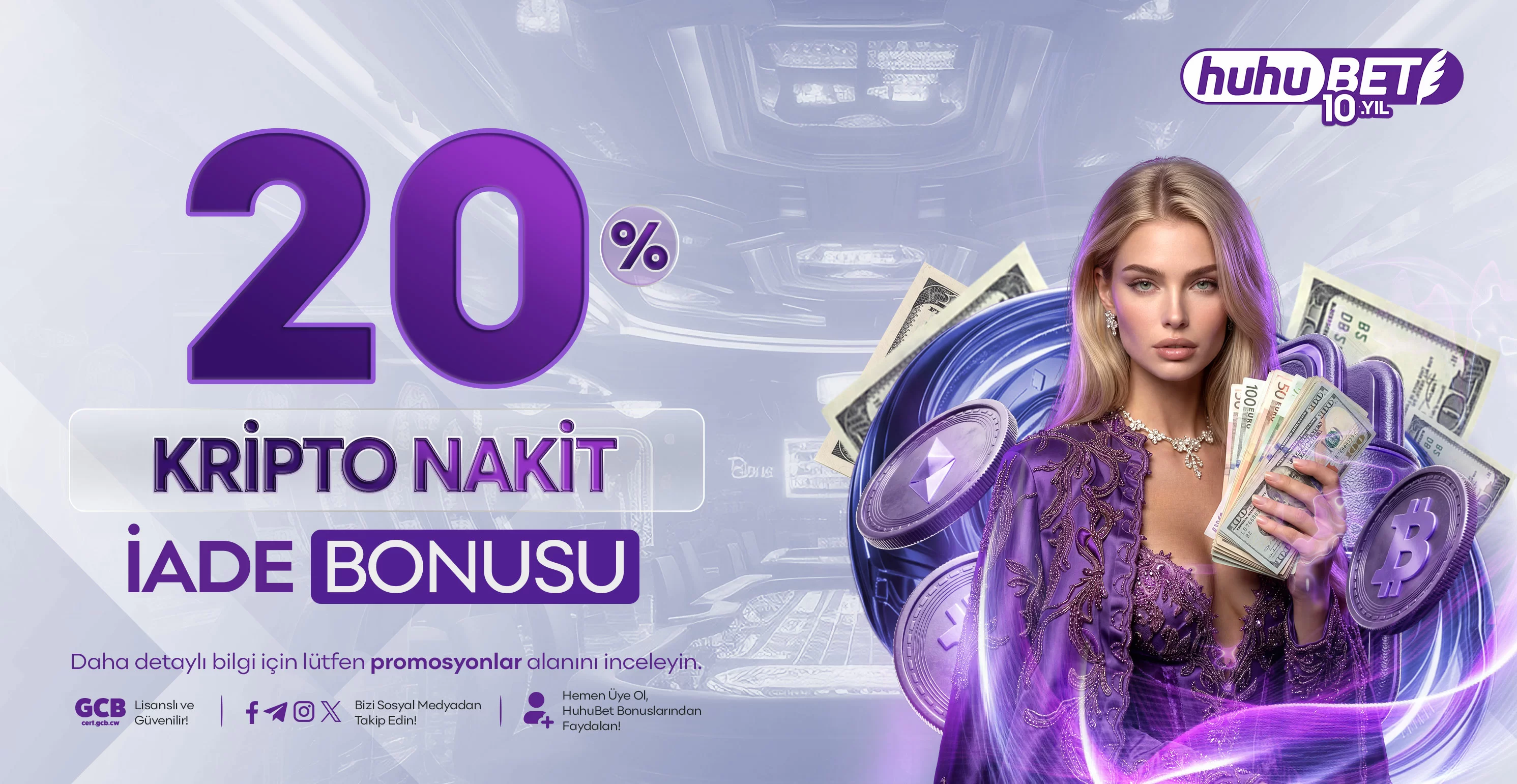 HuhuBet — kripto-nakit-iade-bonusu kampanya görseli
